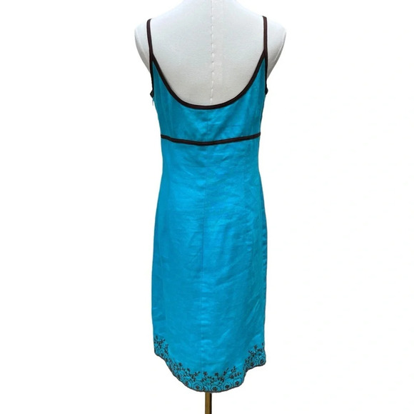 Donna Morgan NWT Blue Linen Beaded Midi Dress Size 12 - Picture 9 of 15